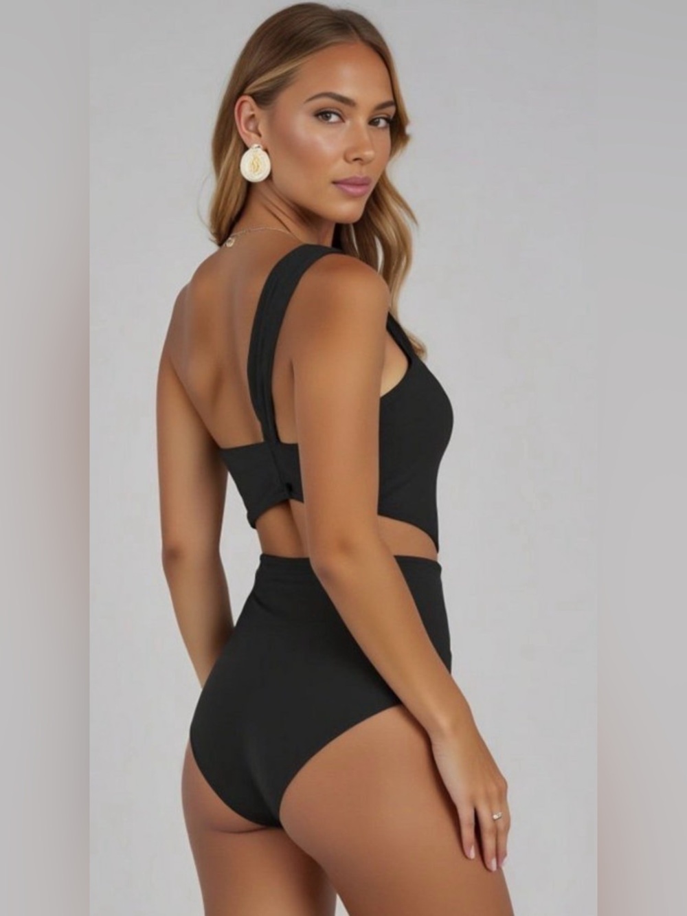 NWT Knit and Lounge One Shoulder Floral Detail Asymmetrical High Waist Swimsuit - Picture 8 of 14